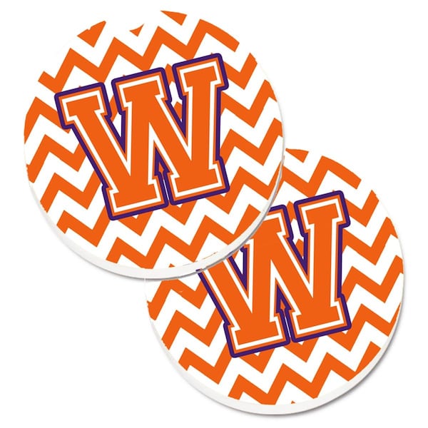 Carolines Treasures Letter W Chevron Orange and Regalia Cup Holder Car Coaster, PK2 CJ1062-WCARC - main